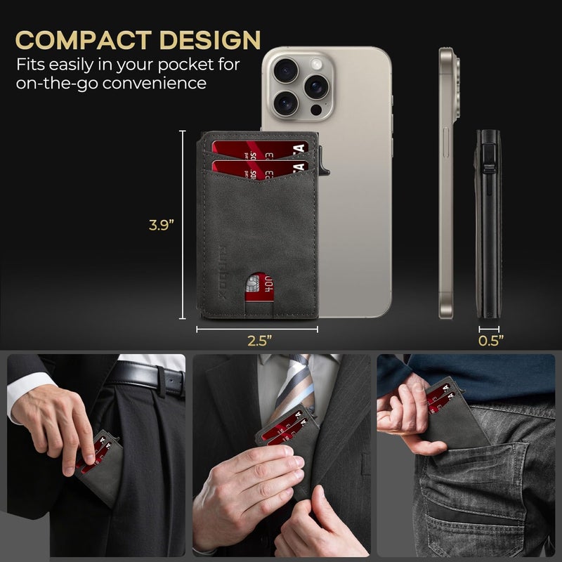 RUNBOX Slim Card Wallet for Men with ID Window – Minimalist RFID Wallet, Pop-Up Function, Ultra Thin Design, Metal Business Card Case Holds 8+ Cards, Gifts for Men, Men's Accessories - Image 5